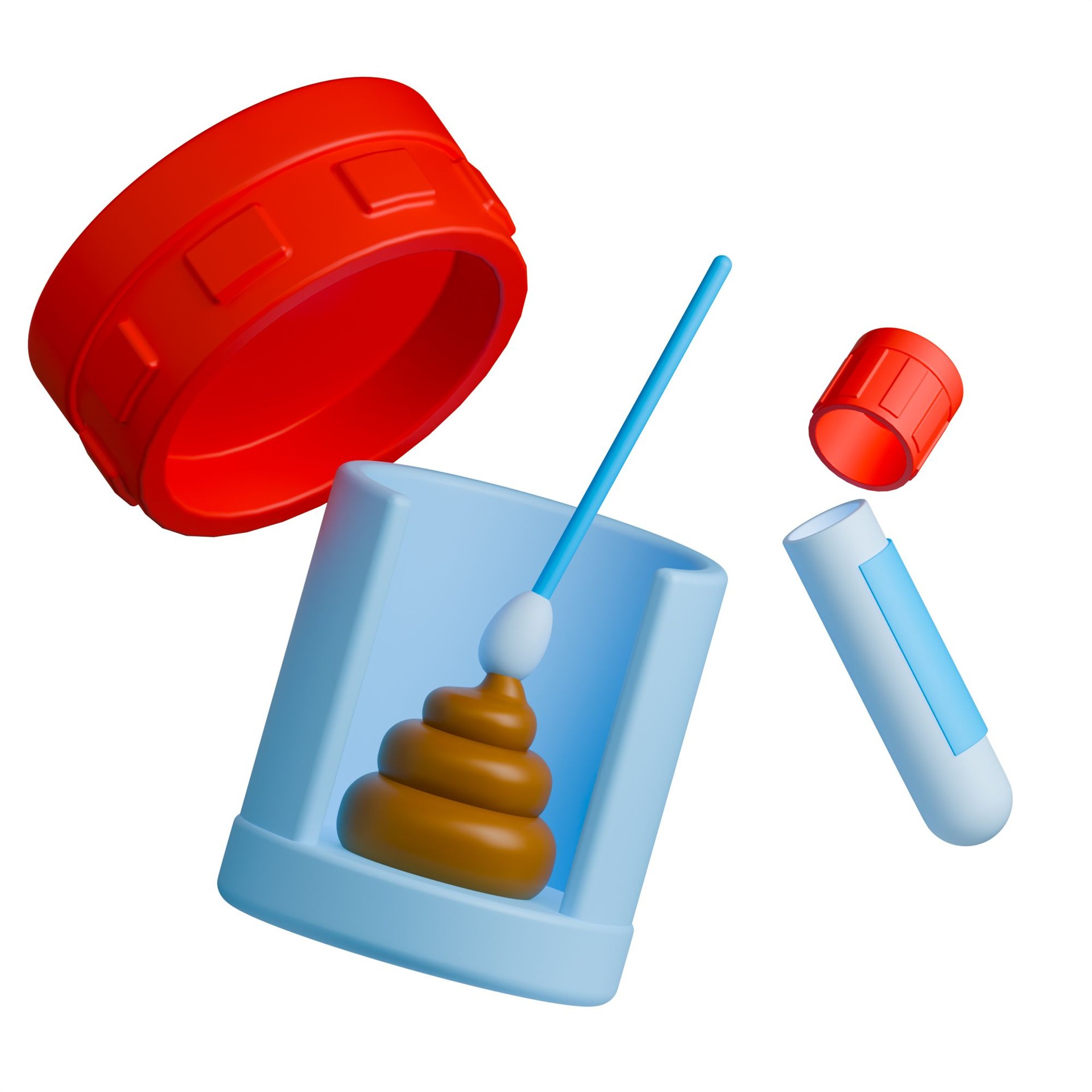 Stool sample with swab 3d illustration.